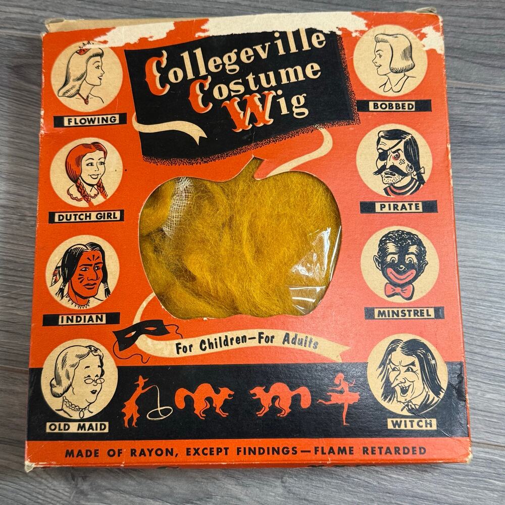 Vtg 1960s Collegeville Halloween Costume Wig Dutch Girl #1100 Orig Box